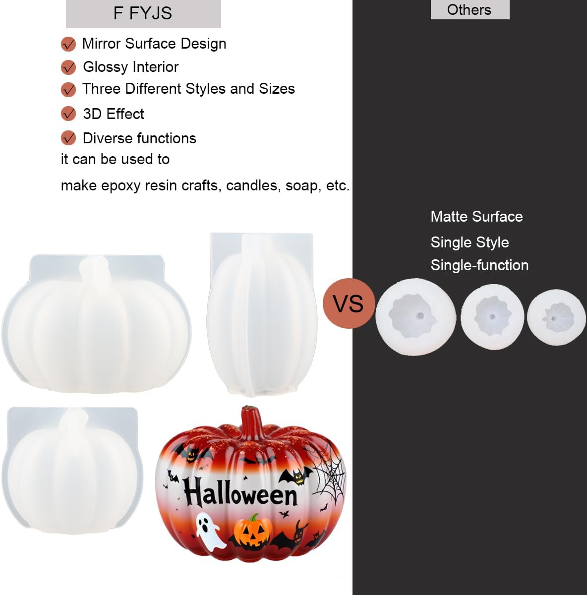 Skiennix 3D Pumpkin Silicone Molds - 3-Pack for Epoxy Resin, Soap & Candle Making | Perfect for Halloween