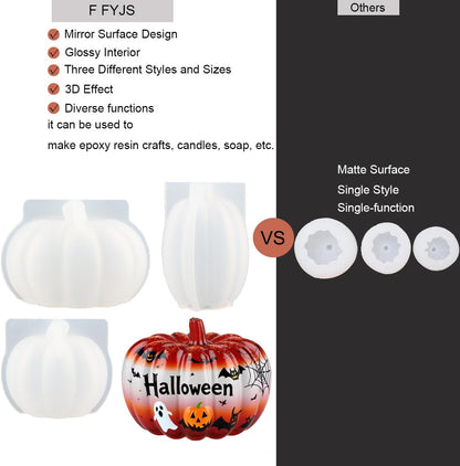 Skiennix 3D Pumpkin Silicone Molds - 3-Pack for Epoxy Resin, Soap & Candle Making | Perfect for Halloween