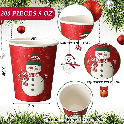 Christmas Paper Cups 9 Oz Snowman Style Pack of 200 - Hot Cold Drinks