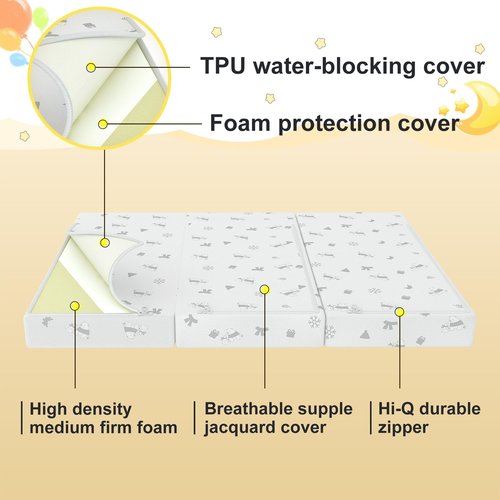 pareler bear 3"x26"x38" Trifold Mattress Topper, Waterproof Breathable Soft Removable Cover, Portable Mattress Pad with Carry Bag for Indoor & Outdoor Use, High Density Medium Firm Foam