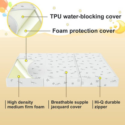 pareler bear 3"x26"x38" Trifold Mattress Topper, Waterproof Breathable Soft Removable Cover, Portable Mattress Pad with Carry Bag for Indoor & Outdoor Use, High Density Medium Firm Foam