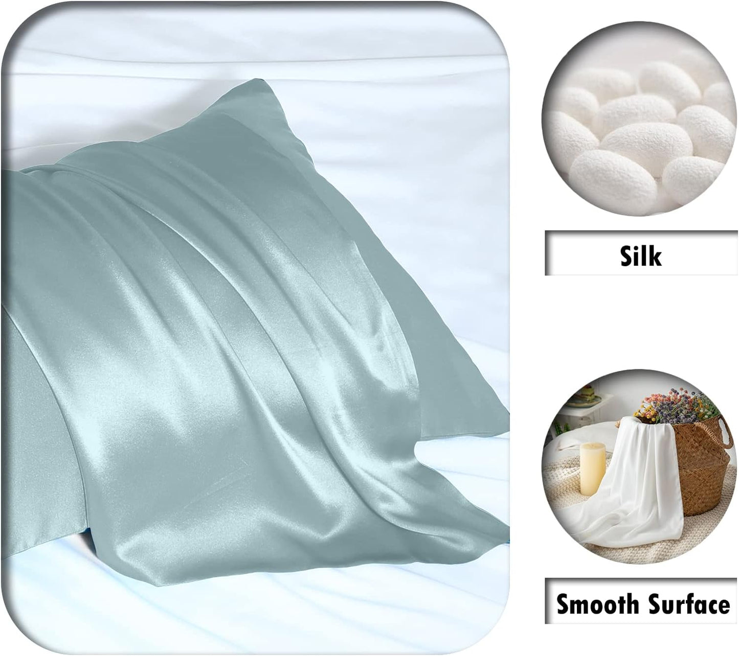 Mulberry Silk Pillowcase - Soft & Breathable Cooling Pillow Cover for Hair & Skin | 20" x 26" Haze Blue