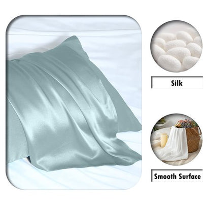 Mulberry Silk Pillowcase for Hair and Skin Queen Size 20"X 30" Pillow Case with Hidden Zipper Soft Breathable Smooth Cooling Silk Pillow Covers for Sleeping (Haze Blue,Queen,1Pcs)