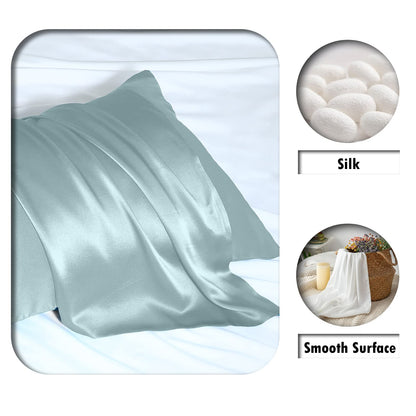 Mulberry Silk Pillowcase for Hair and Skin Standard Size 20"X 26" Pillow Case with Hidden Zipper Soft Breathable Smooth Cooling Silk Pillow Covers for Sleeping (Haze Blue,Standard,1Pcs)