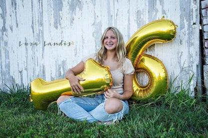 Gold Number 16 Balloon - 40 Inch Golden Birthday Decoration for 16th Party | Perfect for Boys & Girls
