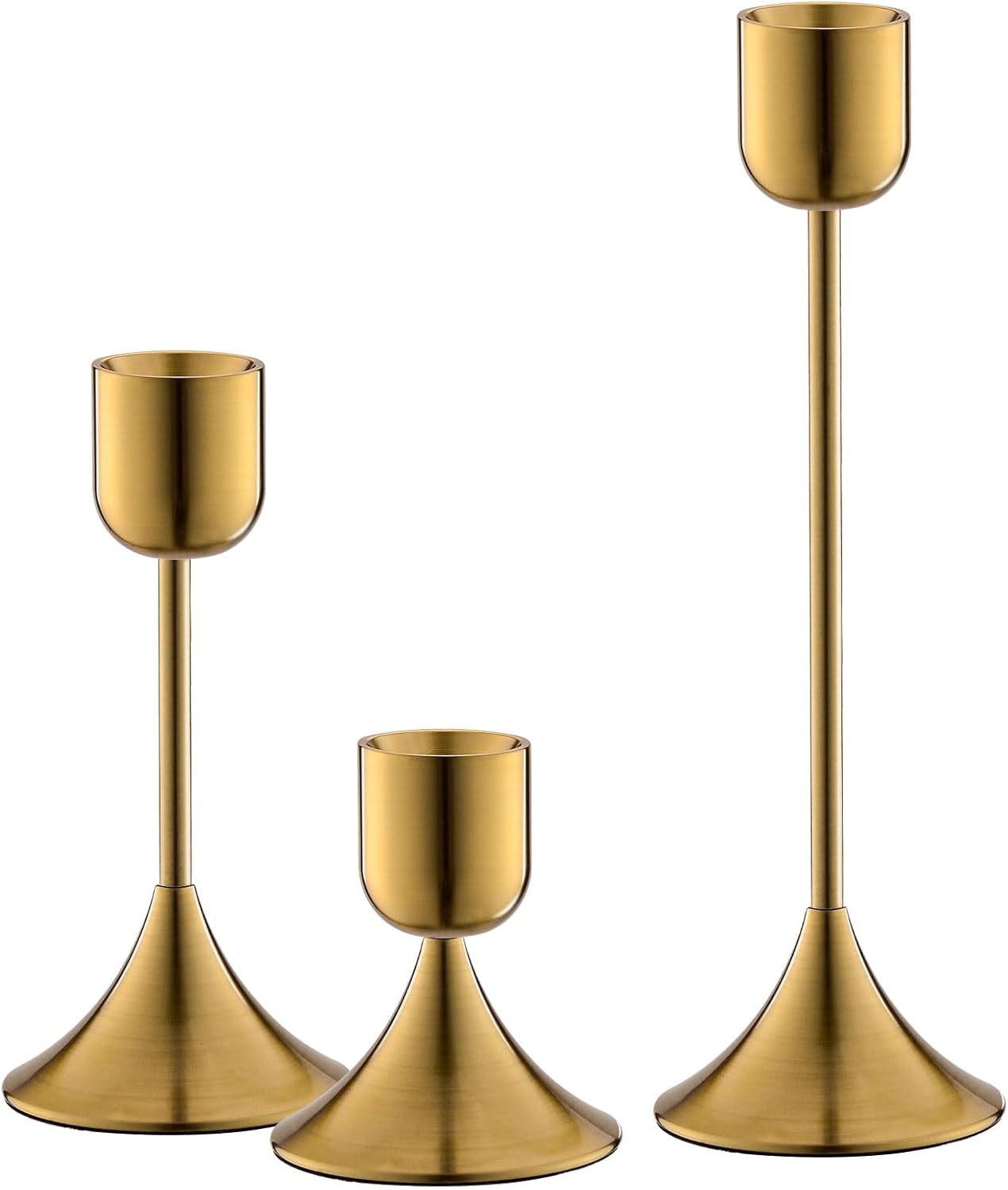 Skiennix Candle Holder - Heavy Base for Elegant Room Décor | Shiny Copper, Set of 3 Pcs