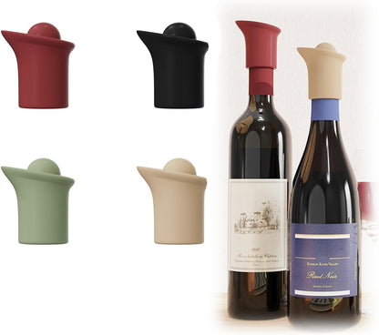 Silicone Wine Stopper for Wine Bottles, 2025 New Wine Stoppers for Wine Bottles, Seal Bottle Cover for Beer Champagne, Glass Bottle Sealer Covers Wine Stoppers for Home Use (4, Round Head)