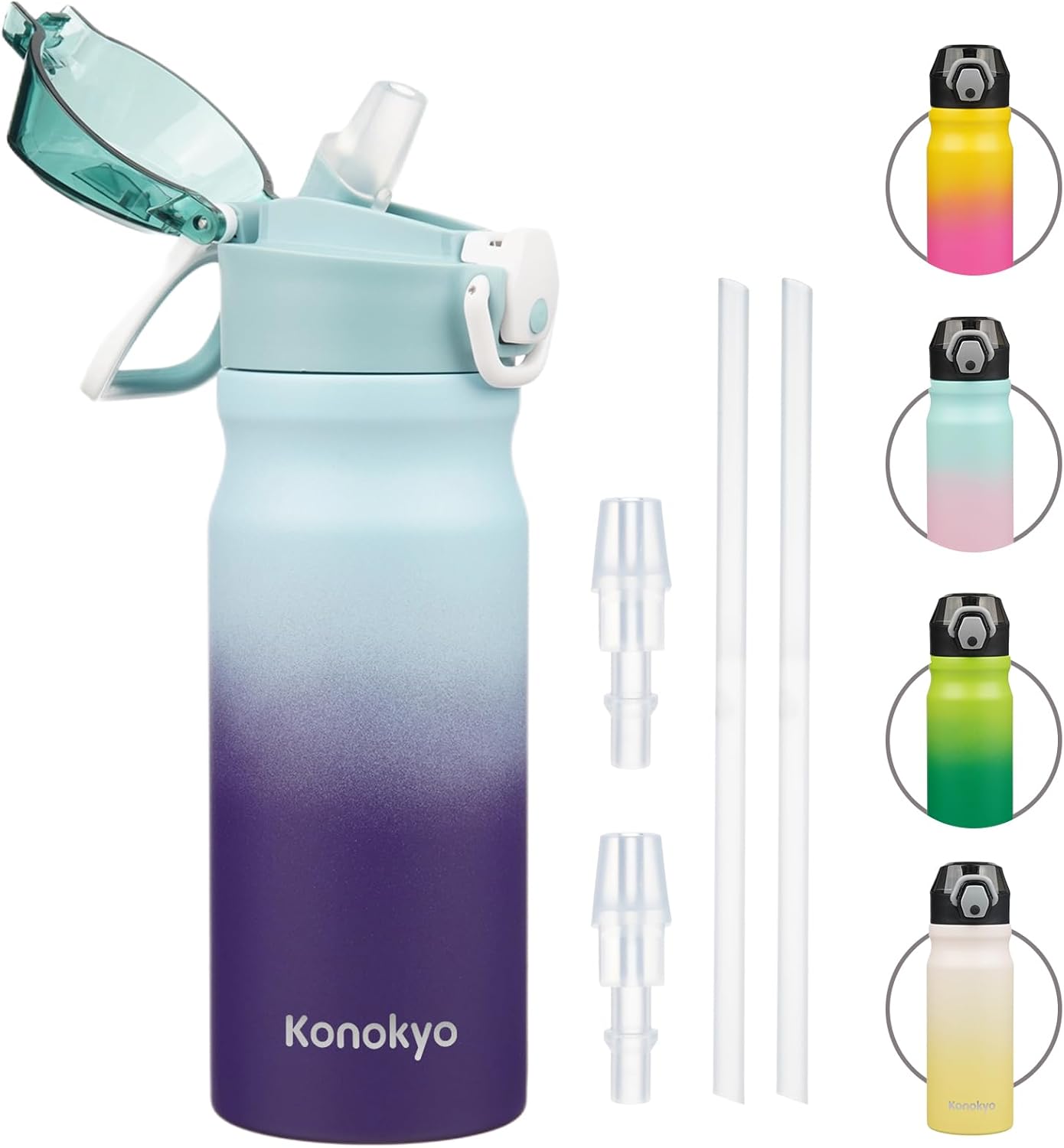 Skiennix Insulated Water Bottle - 18 Oz Stainless Steel Flask with Straw & Carry Loop | Ocean Dream