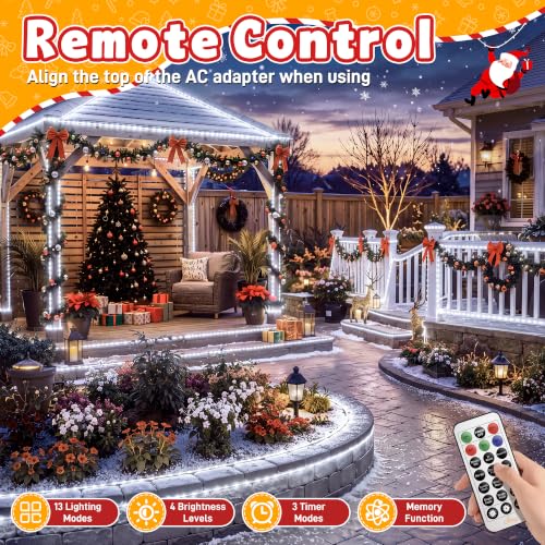 Ollny Christmas Rope Lights Outdoor 50 FT 300 LED Cool White with Remote & Modes