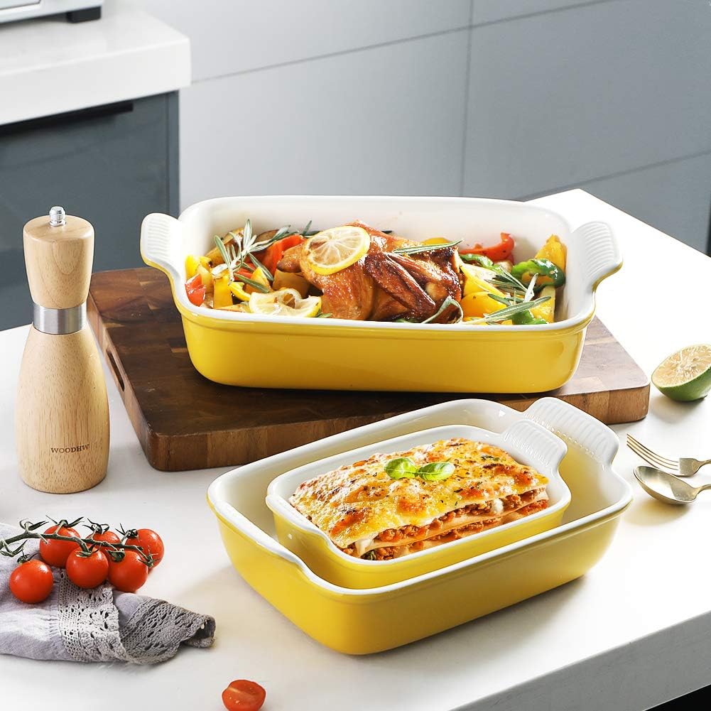 Sweejar Baking Pans Set - Durable Ceramic 9x13 Baking Dish with Handle | 3-Piece Casserole Bakeware Set in Yellow
