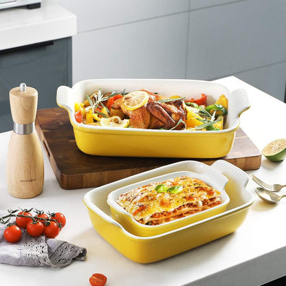 Sweejar Baking Pans Set - Durable Ceramic 9x13 Baking Dish with Handle | 3-Piece Casserole Bakeware Set in Yellow
