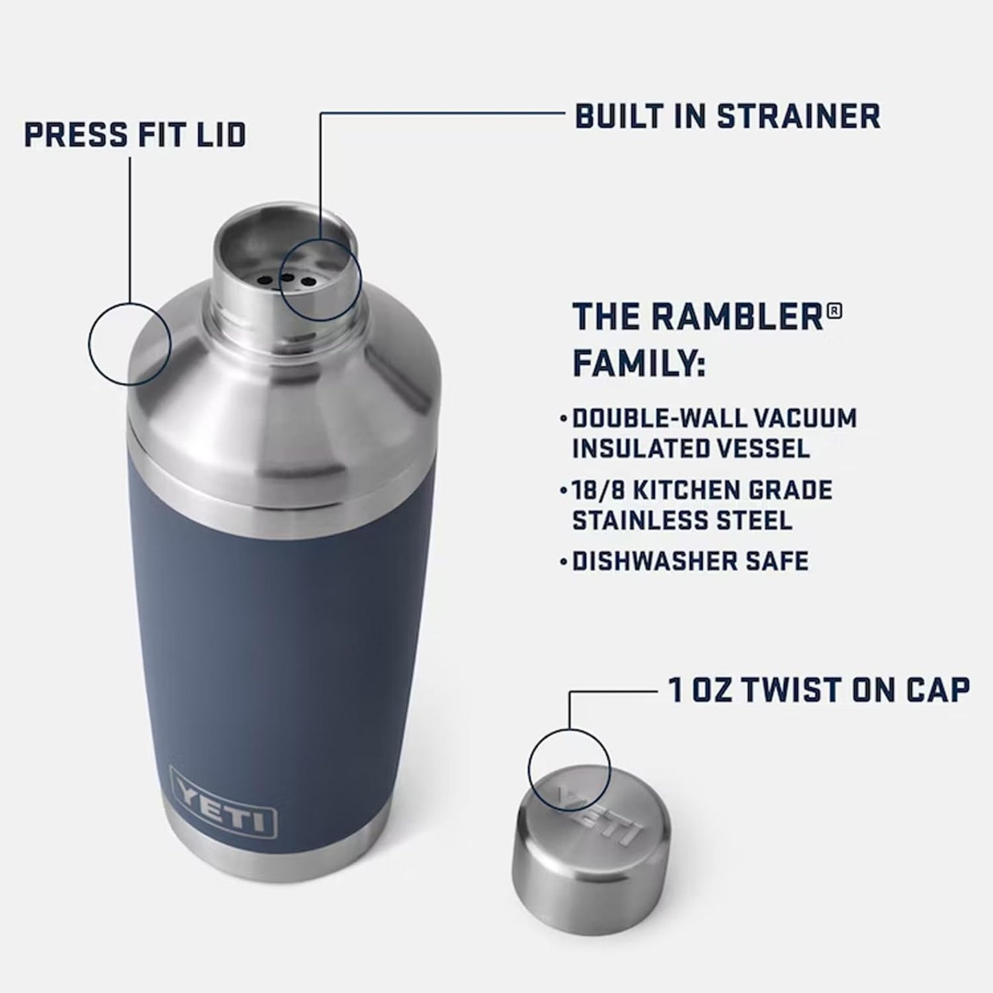YETI Rambler 20 oz Cocktail Shaker, Stainless Steel, Vacuum Insulated, White