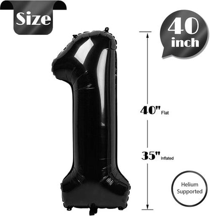 Black Number 1 Balloon - 40 Inch Shiny Birthday Decoration for Baby Boy or Girl