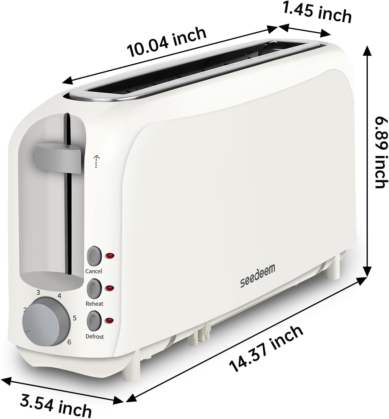 SEEDEEM 2-Slice Slim Toaster - Fits Bagels & Artisan Bread | 6 Shade Settings, Auto Shut-Off, White
