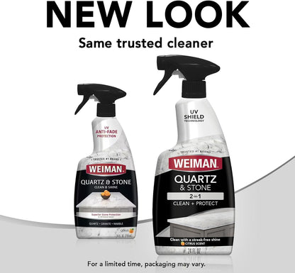 Weiman Quartz Countertop Cleaner - UV Protection for Stone Surfaces | 24 Ounce with Microfiber Towel, 2 Pack