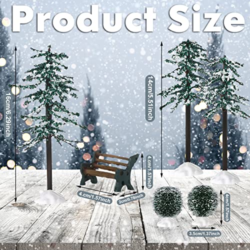 Christmas Village Snow Pine Trees & Accessories Set - 6 Pieces