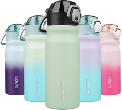 BJPKPK Stainless Steel Insulated Water Bottle - 18oz Reusable Thermal Flask with Straw Lid | Sage Color