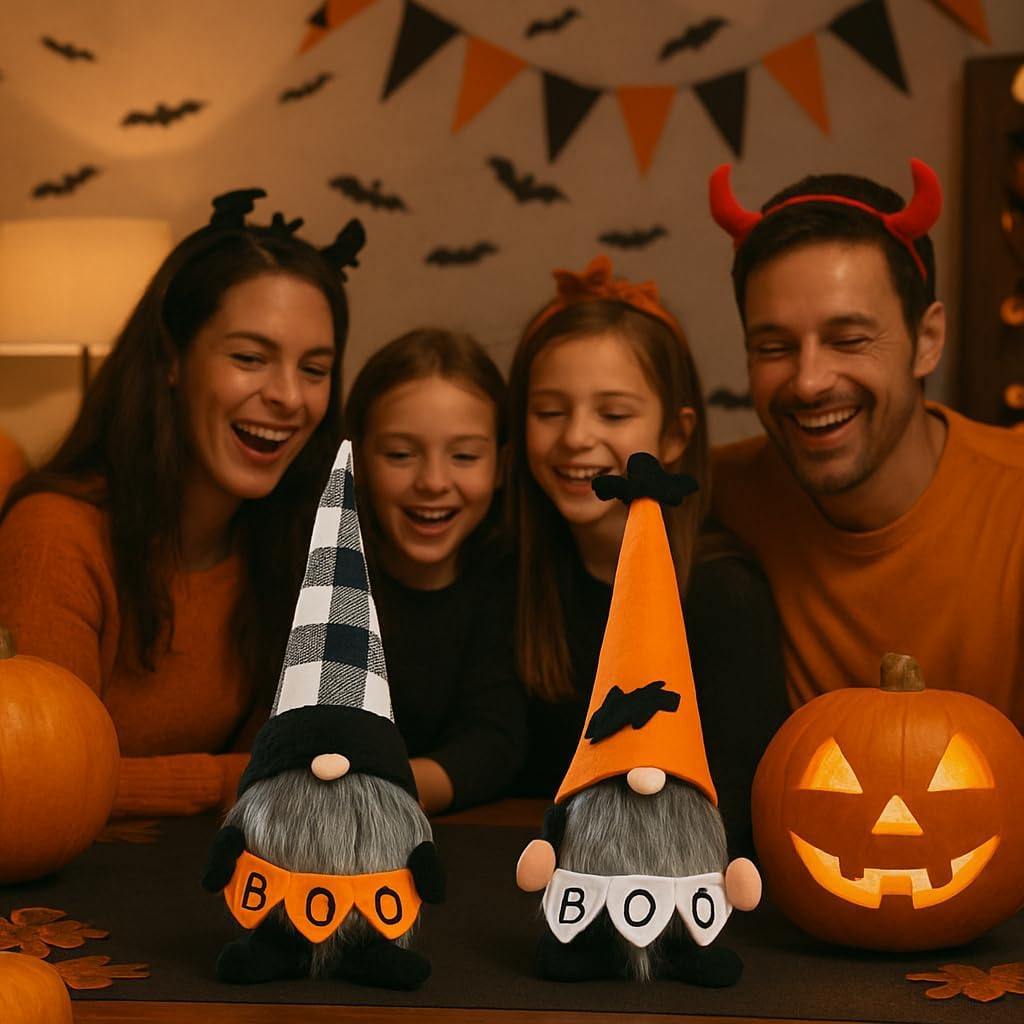 Skiennix Halloween Gnomes Decoration - 10.6'' Plush Boo & Bat Figures | Adorable Home Decor for Parties & Gifts