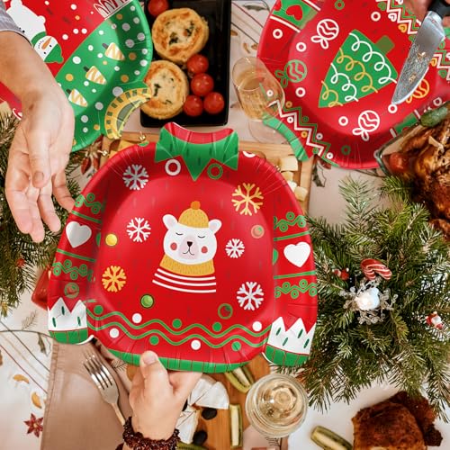 100 Pack Christmas Ugly Sweater Paper Plates - Holiday Party Supplies