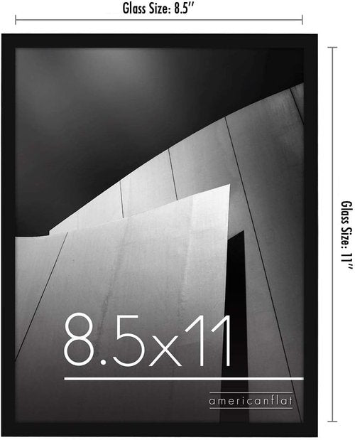 Americanflat 8.5x11 Picture Frame - Shatter-Resistant Glass - Thin Border for Tabletop & Wall Display - Black