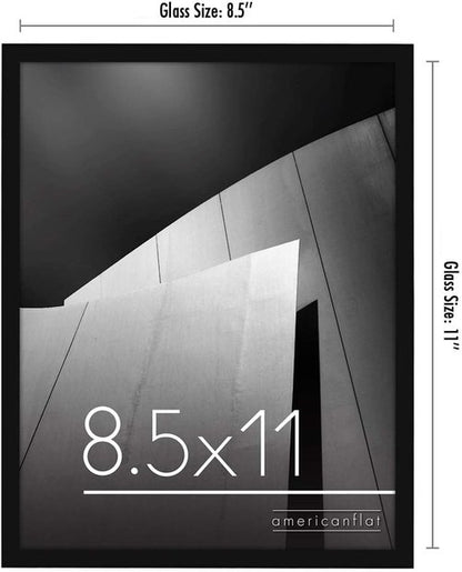 Americanflat 8.5x11 Picture Frame - Shatter-Resistant Glass - Thin Border for Tabletop & Wall Display - Black