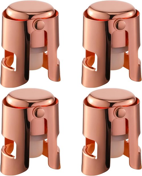 Champagne Stoppers with Stainless Steel Champagne Saver with Food Grade Silicone Leak proof Keep Fresh Suitable for Champagne, Cava, Prosecco and Sparkling (Rosegold, 4 Pack)