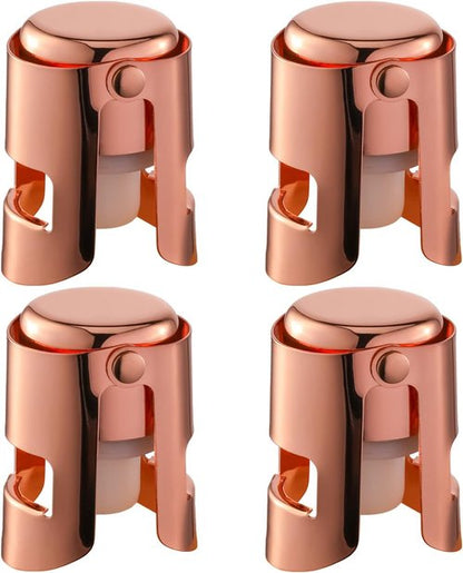 Champagne Stoppers with Stainless Steel Champagne Saver with Food Grade Silicone Leak proof Keep Fresh Suitable for Champagne, Cava, Prosecco and Sparkling (Rosegold, 4 Pack)