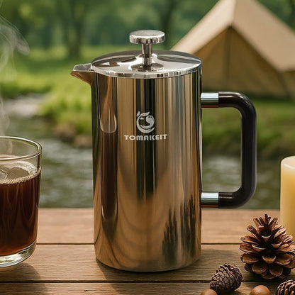 Skiennix French Press Coffee Maker - Durable 304 Stainless Steel, Easy Clean & Leak-Proof | 1L/34 Oz (Silver Upgrade)