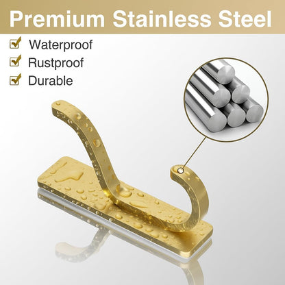 Pickpiff Adhesive Wall Coat Hooks - Heavy-Duty Metal Hangers for Towels, Bags, and Clothes - Gold, 4 Pack