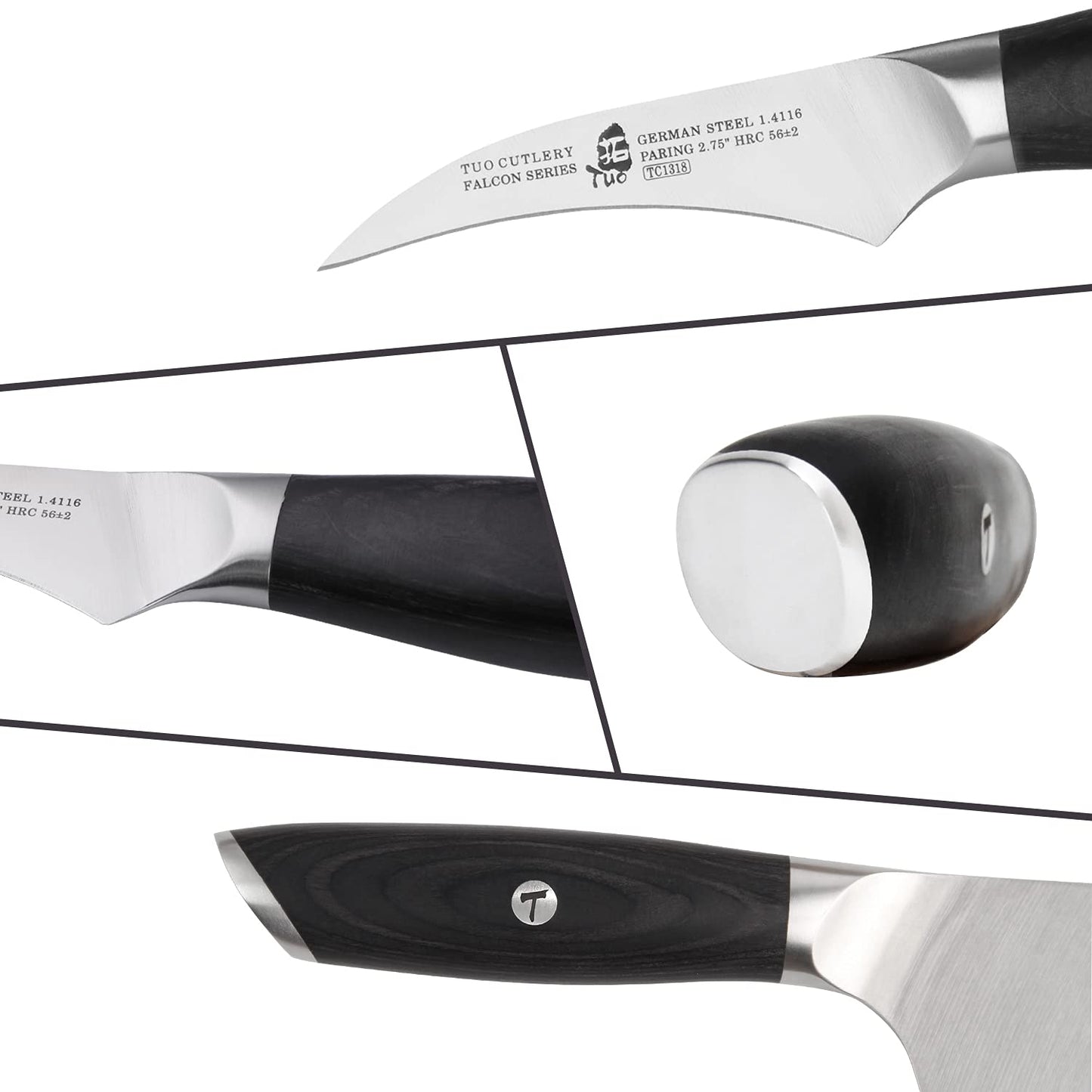 TUO Bird Beak Paring Knife - 2.75" Curved Paring Knife - High Carbon German Stainless Steel - Pakkawood Handle with Gift Box - Falcon Series