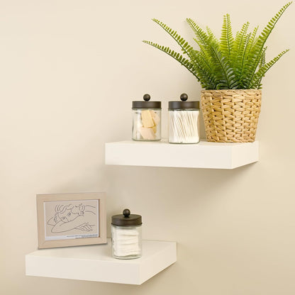 SheeChung Qtip Dispenser Holder Set - 4 Glass Apothecary Jars with Bronze Lids | Bathroom Storage Organizer