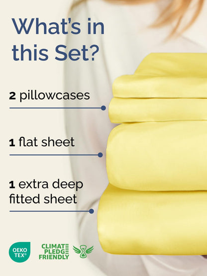 Skiennix Extra Deep Twin Sheet Set - 4-Piece Breathable Cooling Bedding - Soft, Wrinkle-Free Yellow