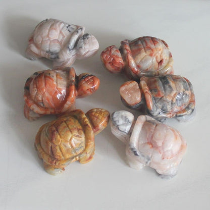 Skiennix 1.5'' Hand-Carved Gemstone Crystal Quartz Turtle Figurine | Unique Home Decor Accent