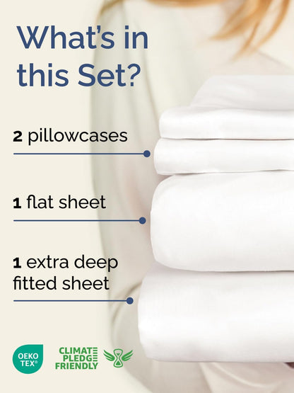 Skiennix Extra Deep Twin Sheet Set - 4-Piece Breathable Cooling Sheets - Luxury Hotel Quality - Antique White