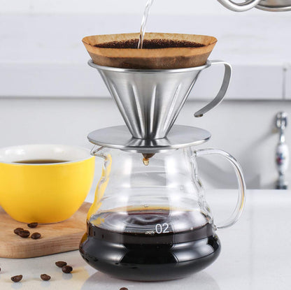 MERMOO YILAN Pour Over Coffee Dripper Stainless Steel Metal Reusable Cone Coffee Filter Slow Brewing Accessories for Home Cafe Restaurants(L)