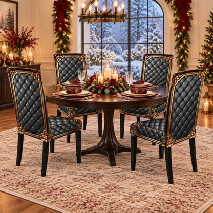 Washable Baroque Gilded Print Dining Chair Cover - Stretch Fit, Set of 4