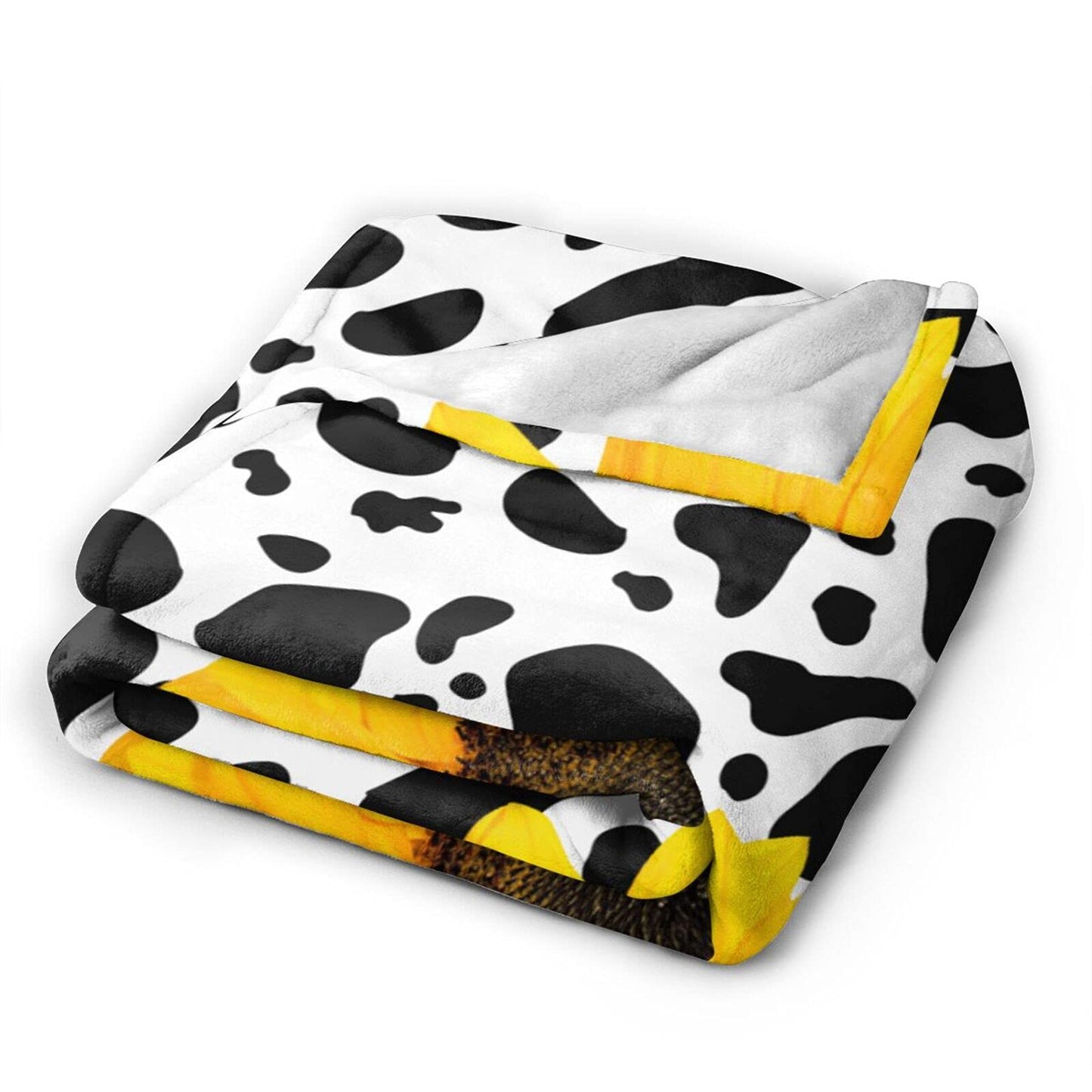 Majoug Cow Print Sunflower Throw Blanket Flannel Fleece Bed Blanket Cozy Air Conditioning Blanket Plush Blanket for Bedroom Living Sofa Car 50"x40"