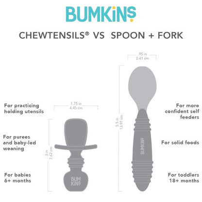 Bumkins Baby Utensils Set - Chewtensils Silicone Spoons & Fork for Self-Feeding | Soft Practice Tools for 6 Months+ - Sand Beige