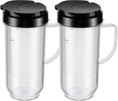 Magic Bullet 22oz Tall Mug Cups - 4-Piece Set with Flip-Top To-Go Lids for MB1001 Blender