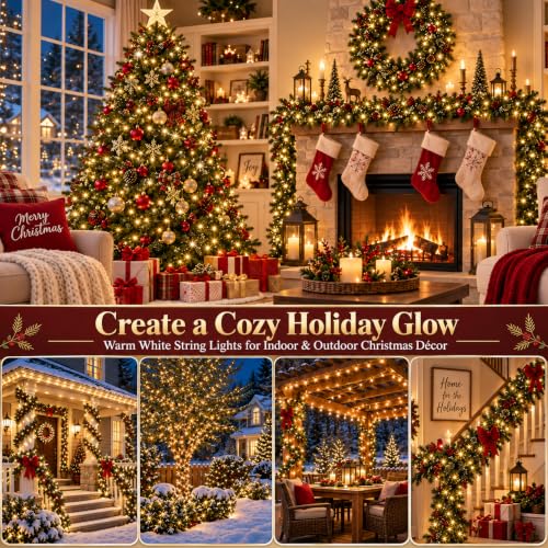 Connectable 2-Pack 164ft 400 LED Christmas String Lights Warm White with 13 Modes