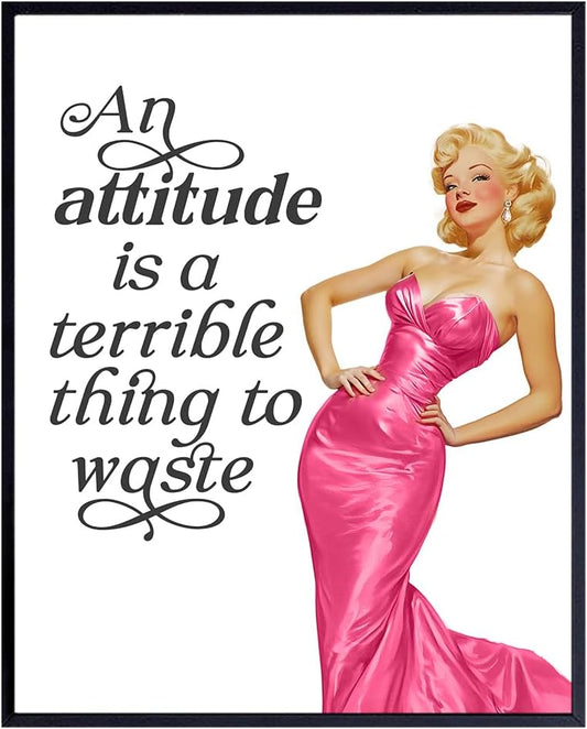 Skiennix Trendy Aesthetic Wall Decor - Pink Vintage Retro Art with Funny Quotes | Chic Home & Bedroom Decor