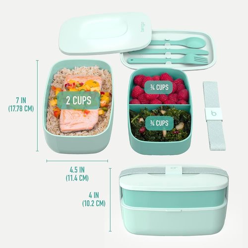 Bentgo Classic - Stackable 3-Compartment Bento Box with Utensil Set | BPA-Free Meal Prep Container (Coastal Aqua)
