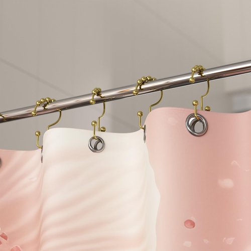 Titanker Gold Shower Curtain Hooks Rings, Rust-Resistant Metal Double Glide Shower Hooks Rings for Bathroom Shower Curtains Rods, Set of 12 Hooks - Light Gold
