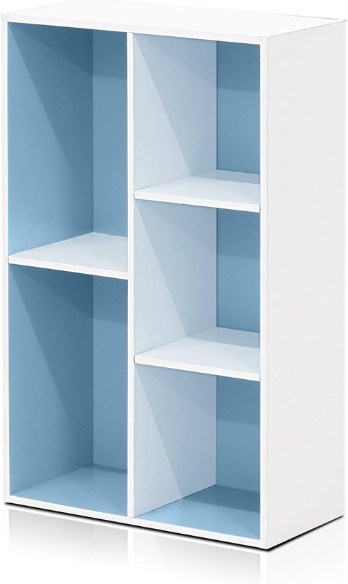 Furinno LUDER 5-Cube Bookshelf - Reversible Design | Easy Assembly for Living Room & Home Office - White/Light Blue