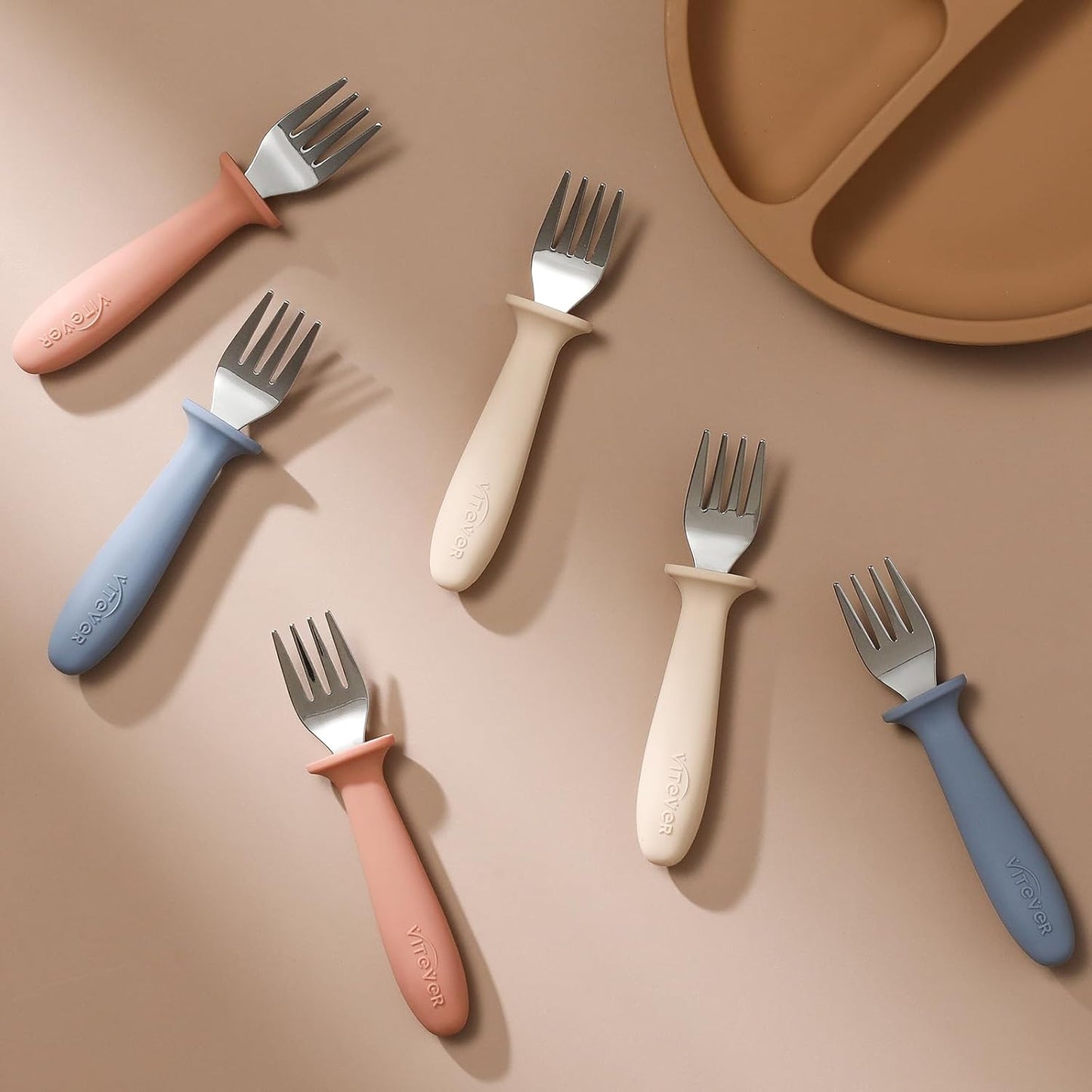 Skiennix Toddler Forks Set - 6-Piece Kids Safe Utensils with Silicone Handles | BPA-Free, Dishwasher Safe