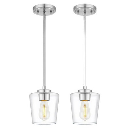 Audickic Pendant Lights Kitchen Island 2 Pack, 6" Brushed Nickel Hanging Lights Fixtures with Clear Glass Shade, Modern Brass Kitchen Pendant Lighting Over Island for Dining Room, AD-22004-1P2-SN-C