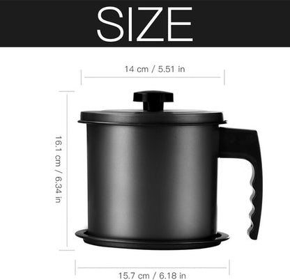 Cambom Bacon Grease Container - 1.3L Cooking Oil Can with Fine Mesh Strainer & Removable Coaster Tray - Black