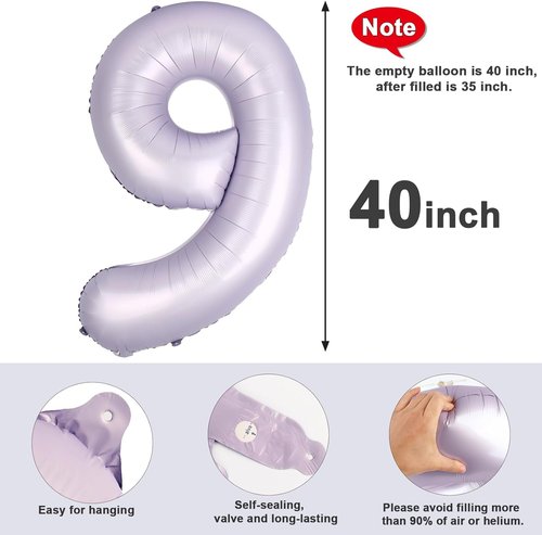 40 Inch Cream Purple Number 9 Balloon - Perfect for Birthday, Engagement, Wedding & Graduation Decor