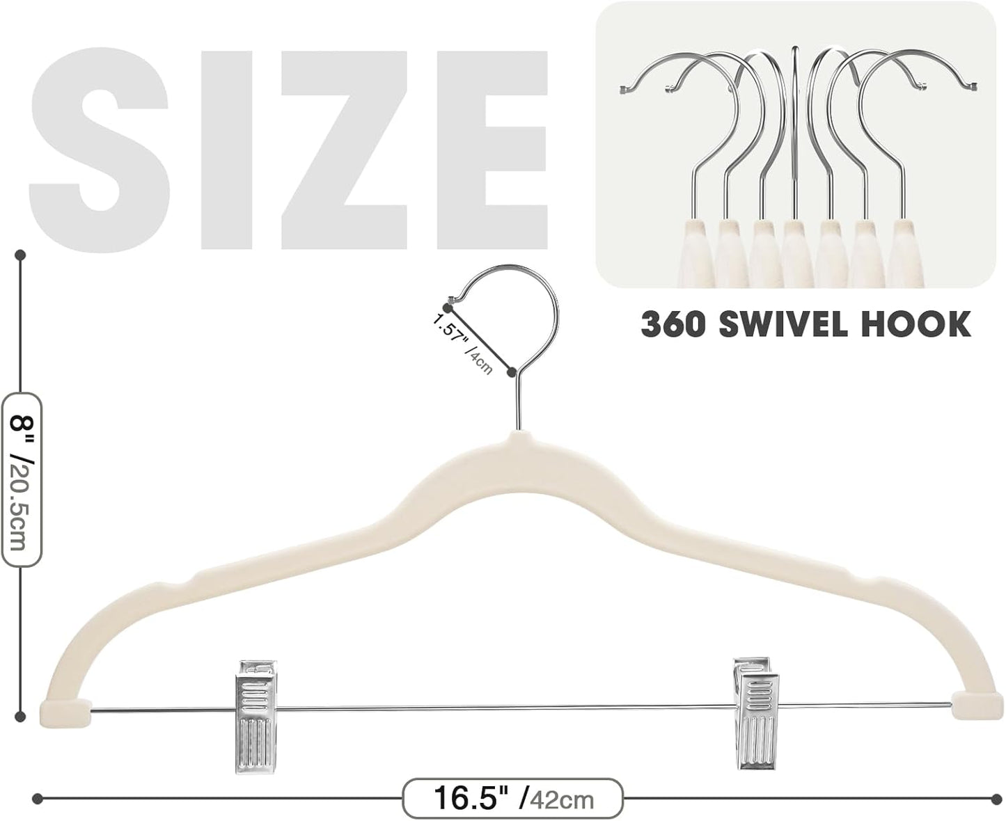 Skiennix 24-Pack Beige Velvet Hangers - Adjustable, Heavy-Duty, Non-Slip Design for Space Saving