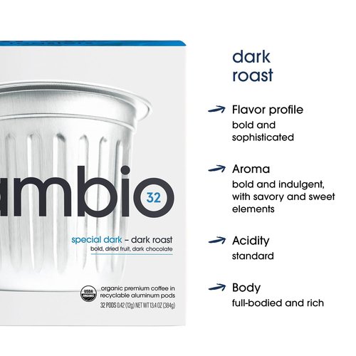 Cambio Roasters Special Dark Roast Organic Coffee Pods - The Only Organic Recyclable Aluminum Coffee Pods, Small Batch Roasted, Keurig® Compatible, Lower Acid, Bold Flavor, Lasting Freshness, 60 Count